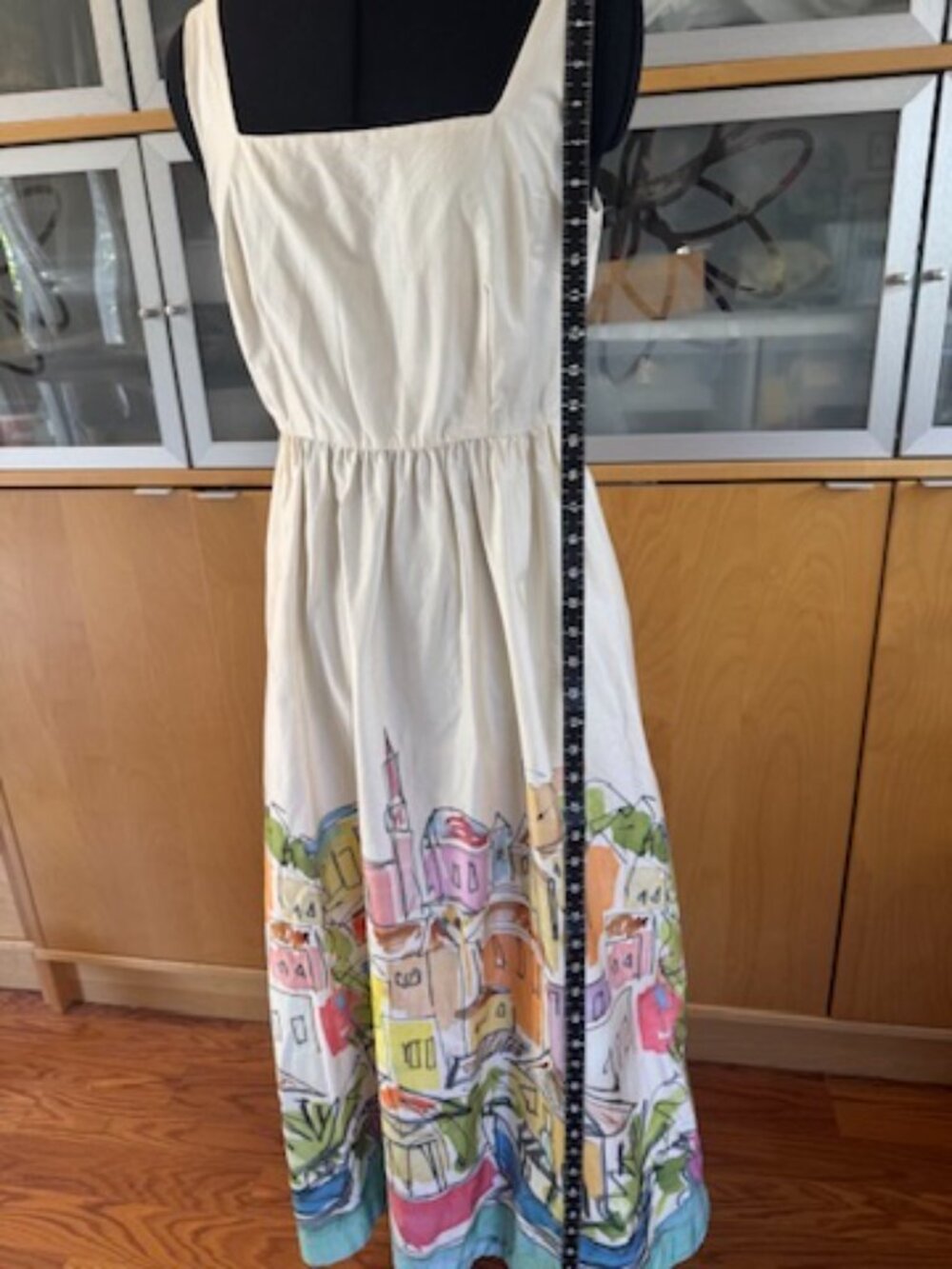 Boden Scenic Print Midi Dress Size 6R Cream Cotton Sleeveless Italy/Venice Lands - Picture 6 of 9